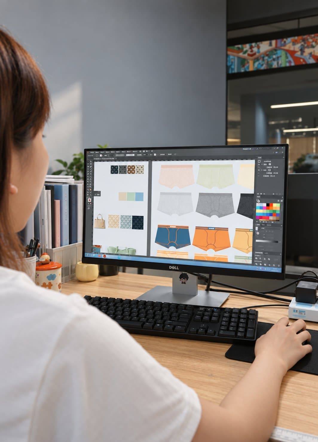Designer developing underwear colorways and prints on screen